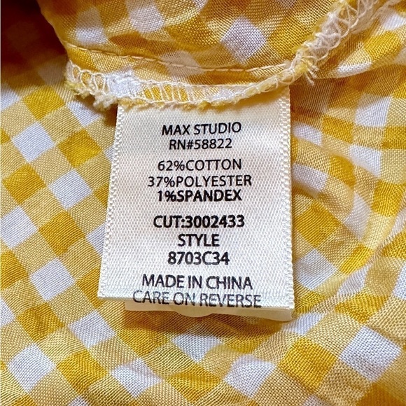 MAX STUDIO, YELLOW/WHITE, GINGHAM, SEERSUCKER TOP. WRAP WITH SASH TIE. SIZE M - Picture 7 of 8